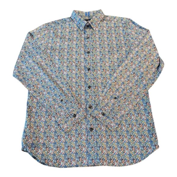 Robert Graham Mens Tailored Paisley SZ Large Long Sleeve Button Up Flip Cuff - Picture 14 of 15
